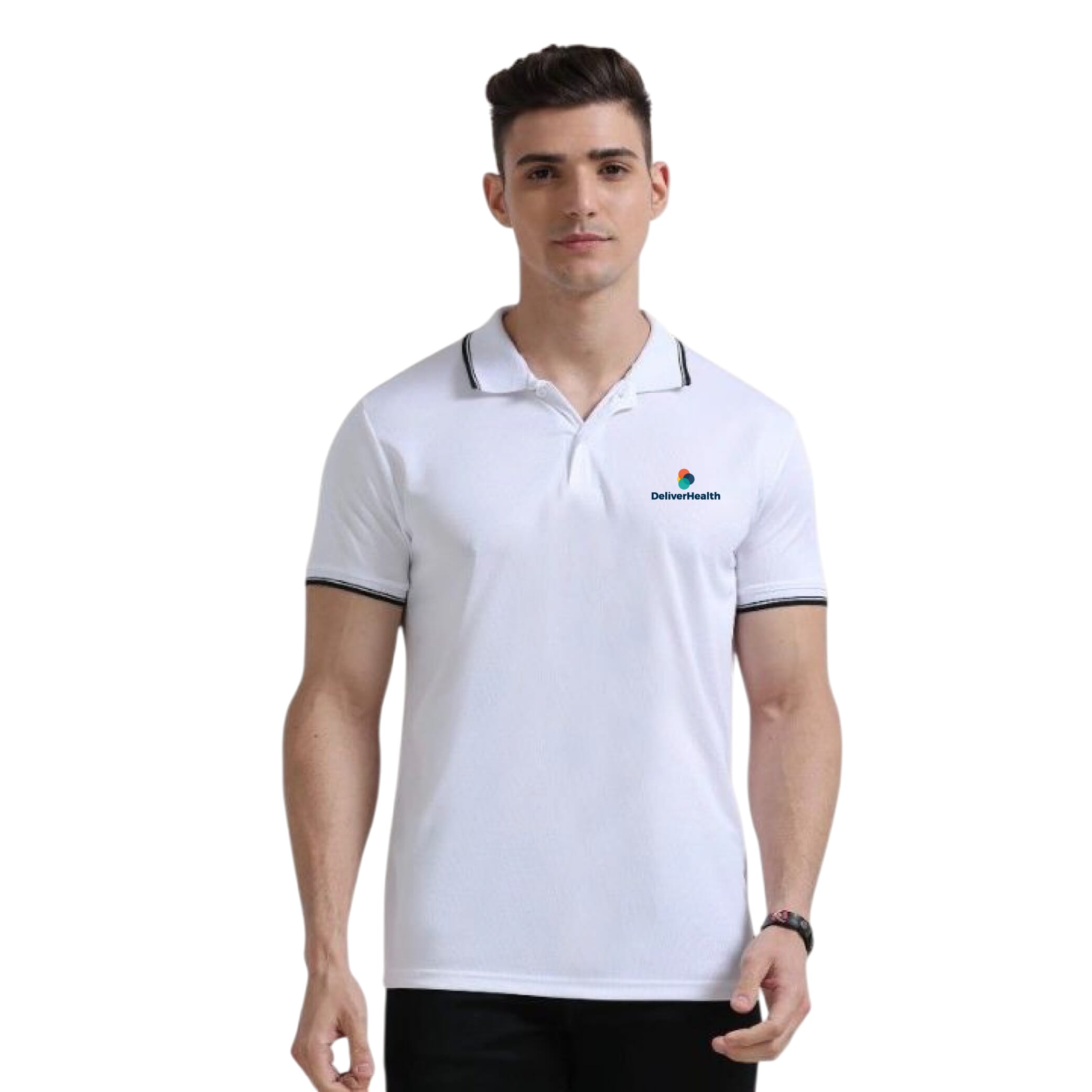 Greys&Blues PrimoKnit Polo Tshirt- White with Black Tipping